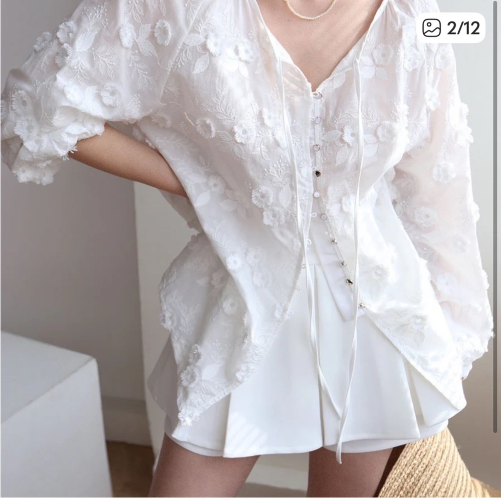 Commense White Floral Lace Blouse 100% cotton